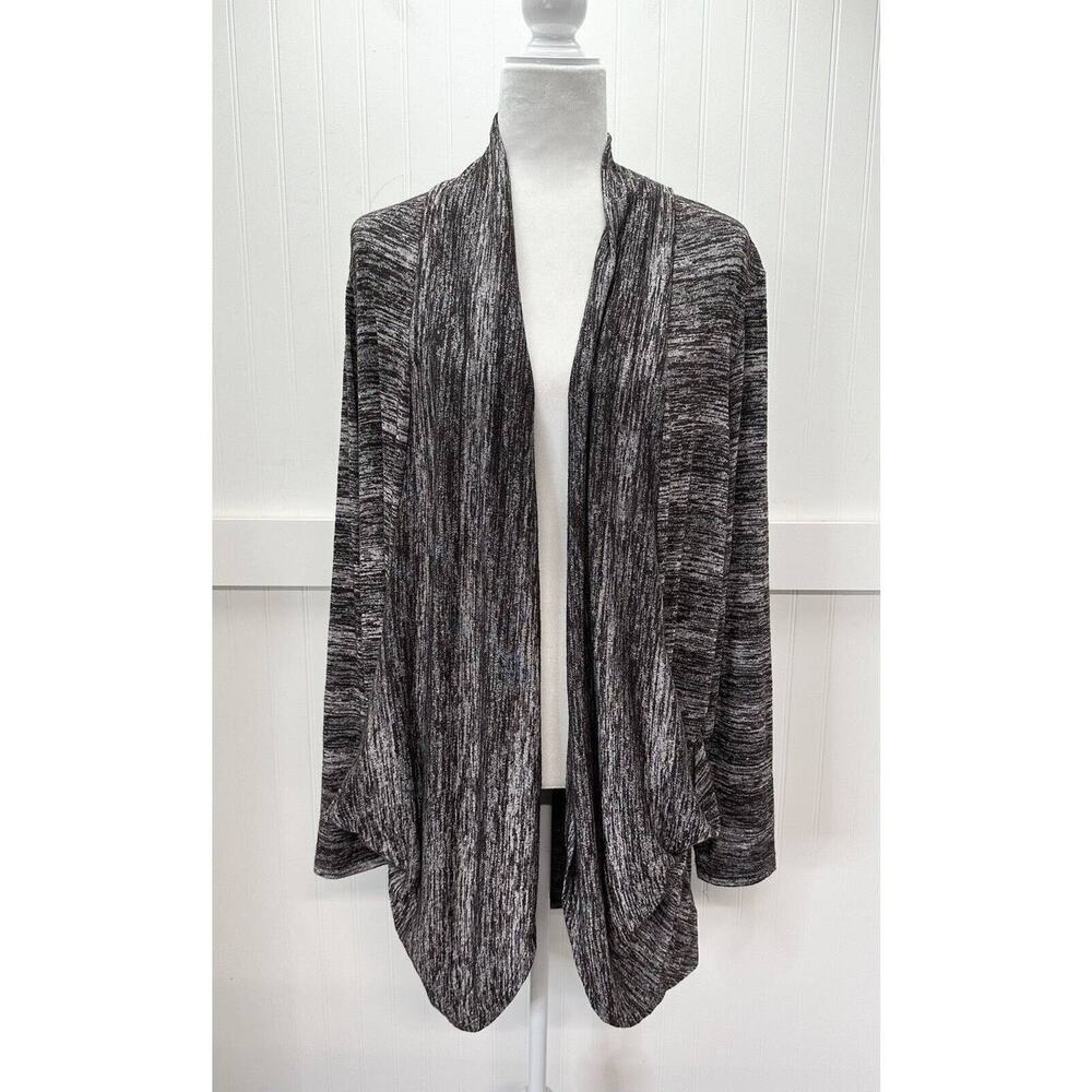 Cardigan LOGO Lori Goldstein Open Front 1X Brown/Gray Marled Long Casual Sweater